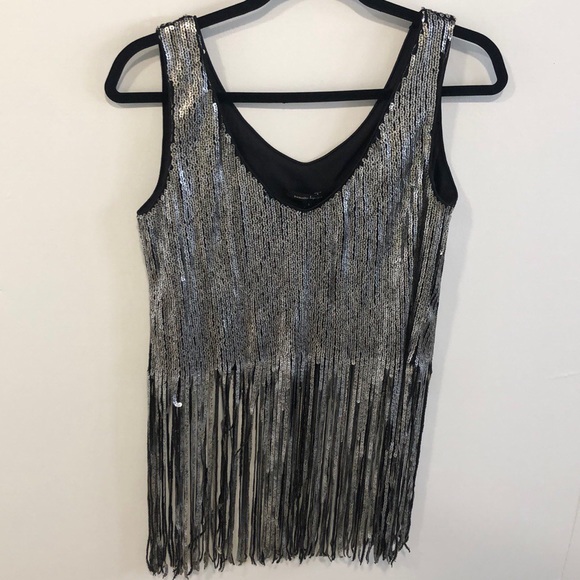 NEW! Nanette Lepore "Psychedelic" metallic sequin top with fringe hem - Picture 3 of 9